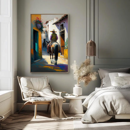 Mexican Horse Rider Canvas – Colorful Village Scene | Museum Grade Canvas Print - Antarmada