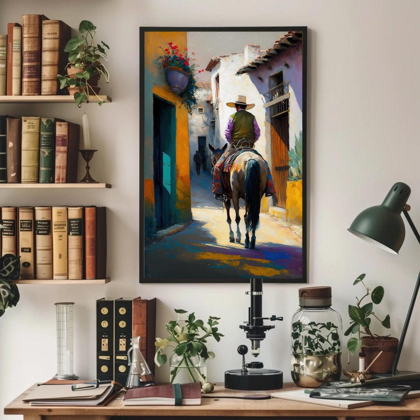 Mexican Horse Rider Canvas – Colorful Village Scene | Museum Grade Canvas Print - Antarmada