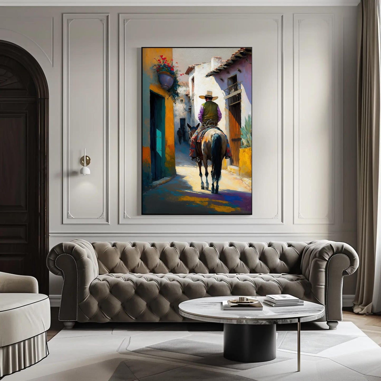 Mexican Horse Rider Canvas – Colorful Village Scene | Museum Grade Canvas Print - Antarmada
