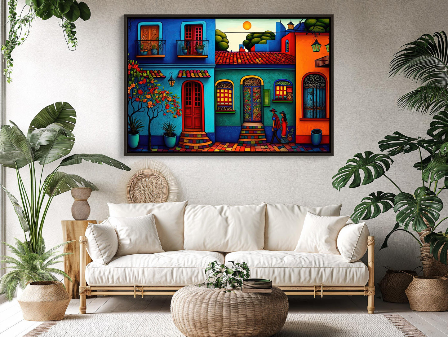 Mexican Village Art Print – Colorful Folk Art Wall Decor on Museum Grade Canvas - Antarmada