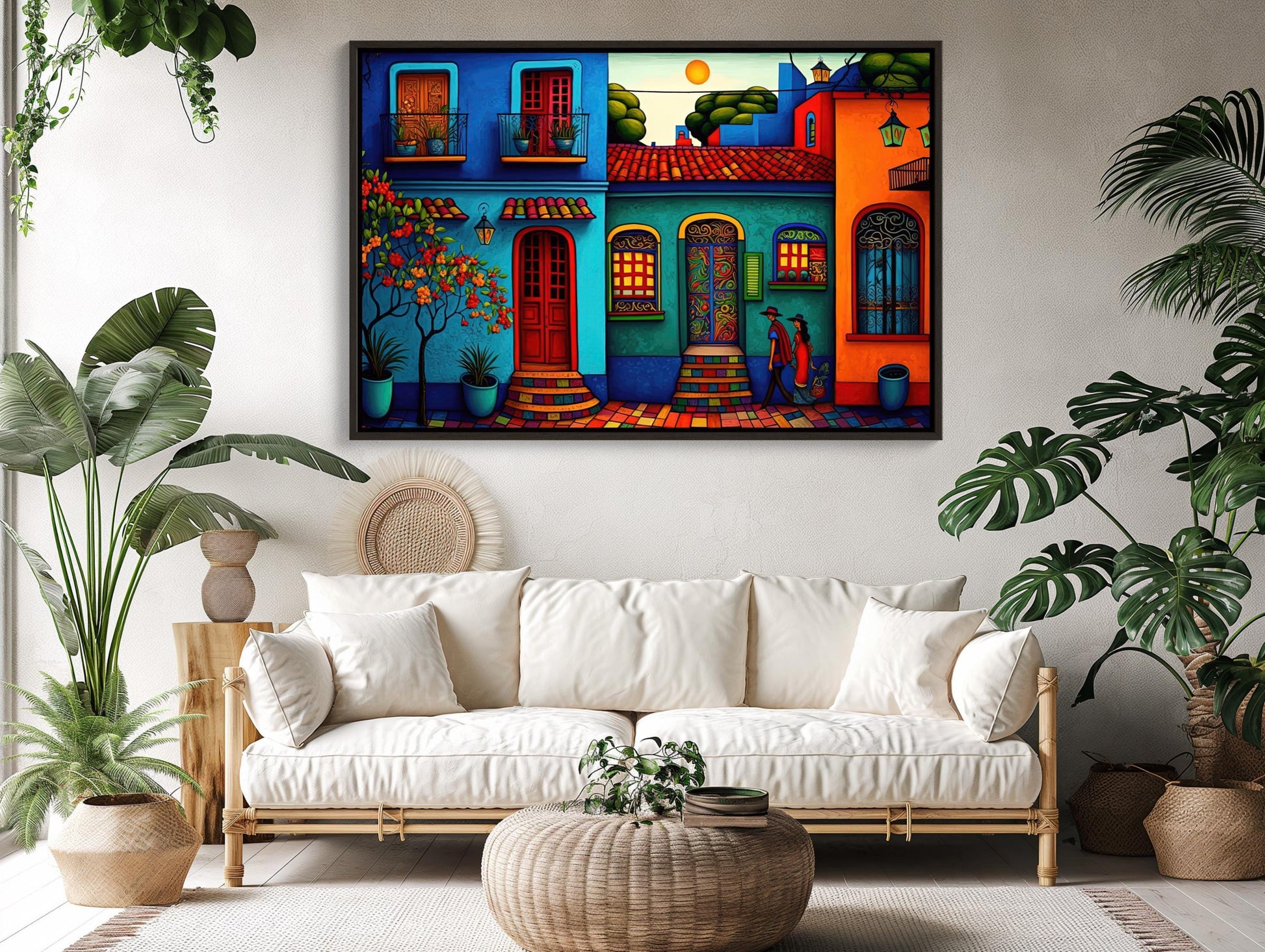 Mexican Village Art Print – Colorful Folk Art Wall Decor on Museum Grade Canvas - Antarmada