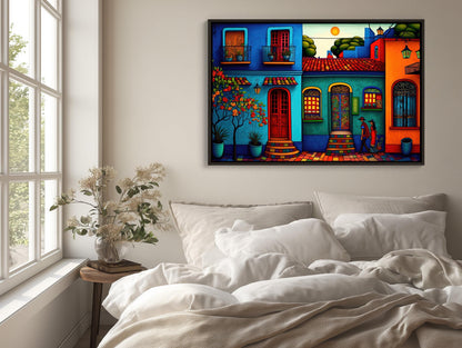 Mexican Village Art Print – Colorful Folk Art Wall Decor on Museum Grade Canvas - Antarmada