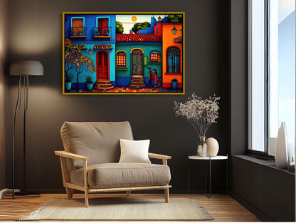 Mexican Village Art Print – Colorful Folk Art Wall Decor on Museum Grade Canvas - Antarmada