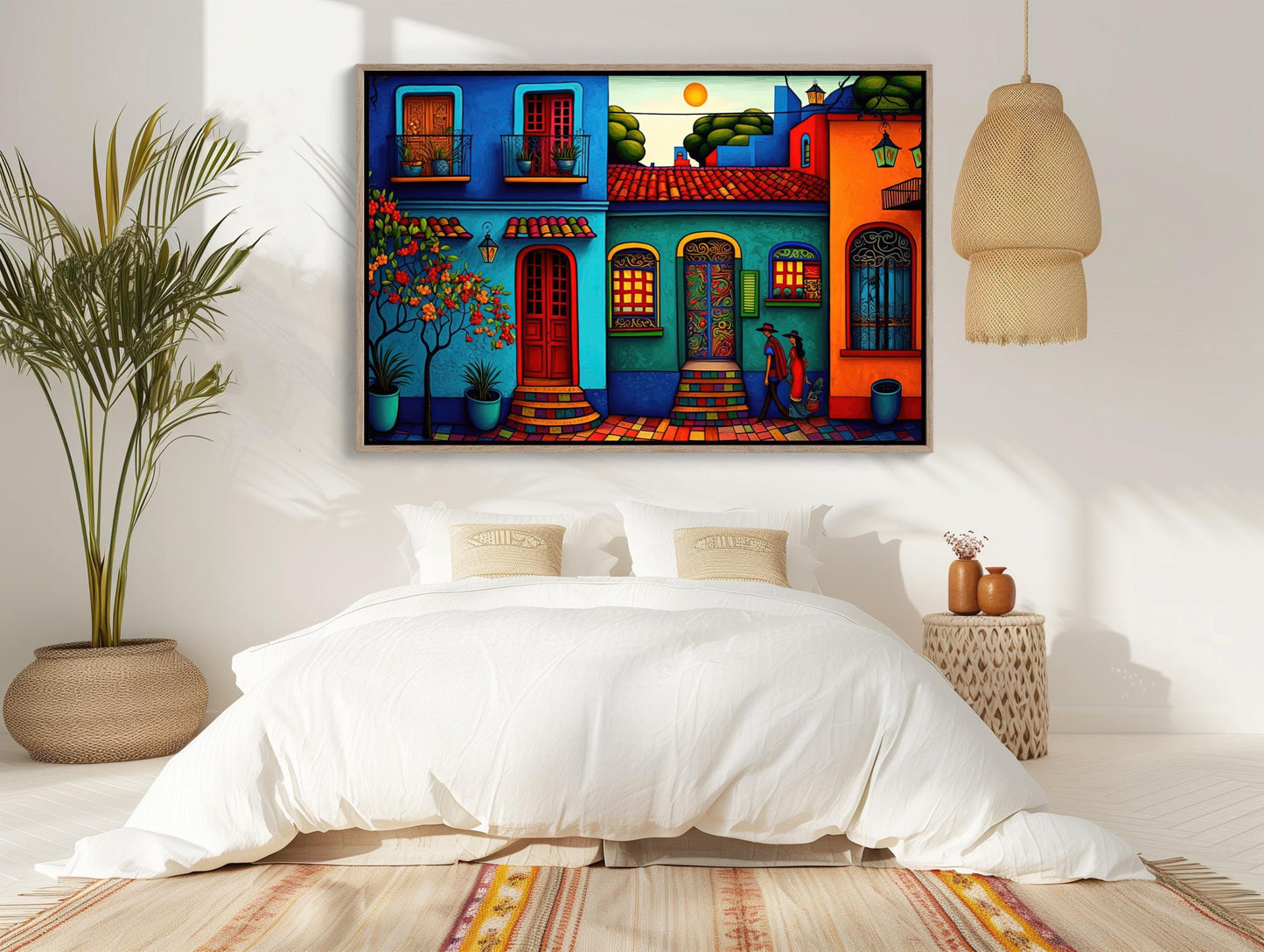Mexican Village Art Print – Colorful Folk Art Wall Decor on Museum Grade Canvas - Antarmada
