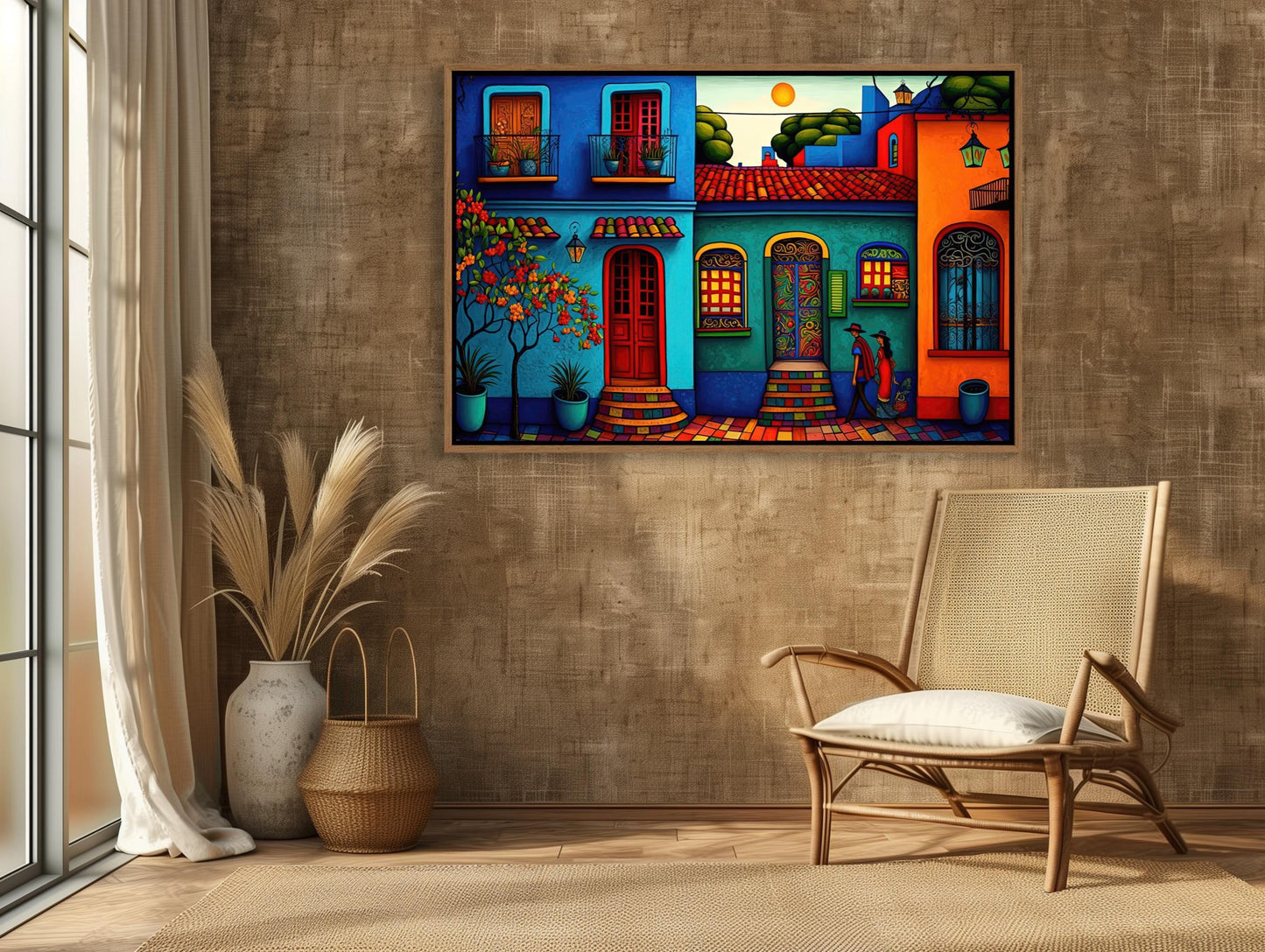 Mexican Village Art Print – Colorful Folk Art Wall Decor on Museum Grade Canvas - Antarmada