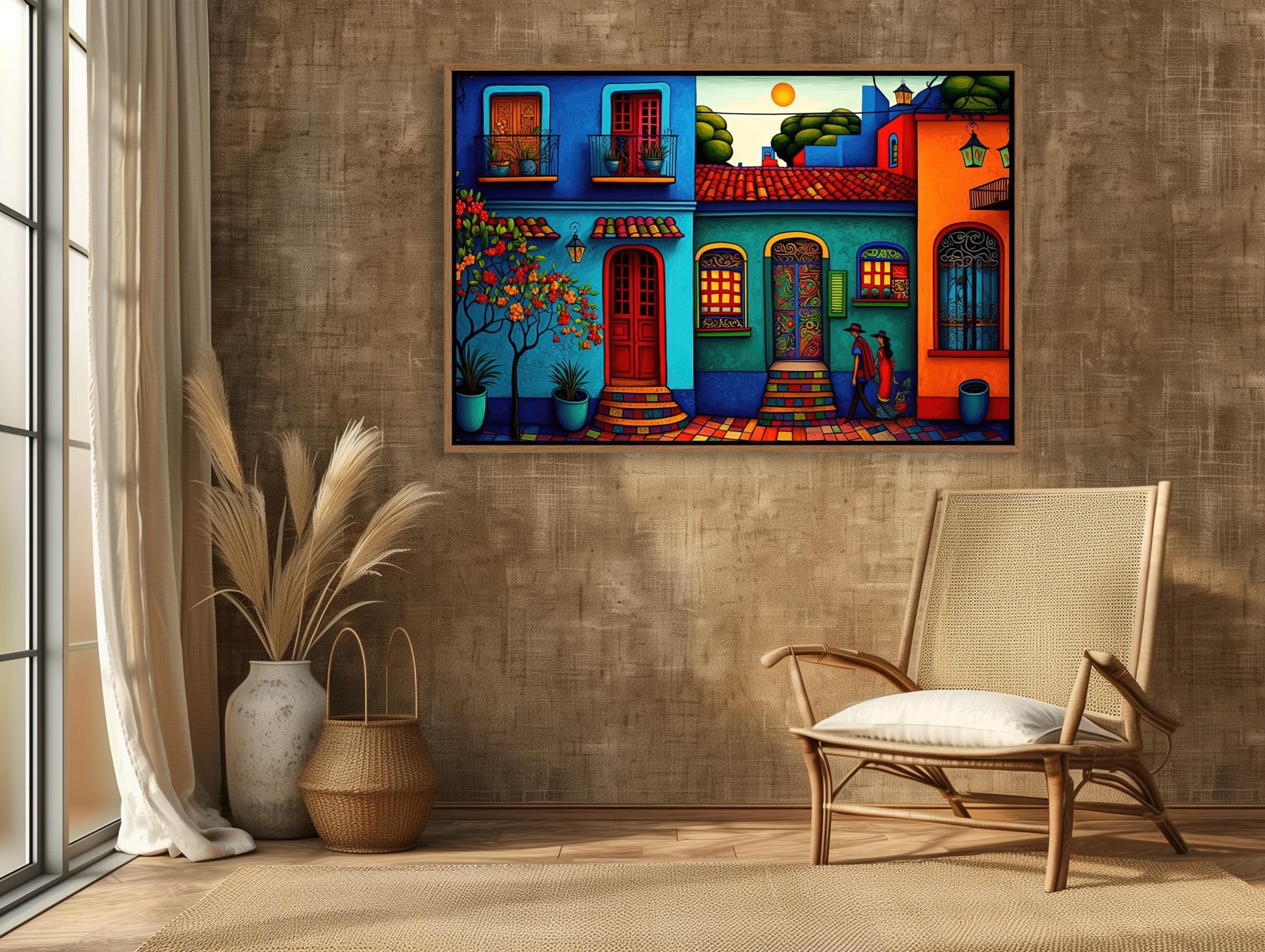 Mexican Village Art Print – Colorful Folk Art Wall Decor on Museum Grade Canvas - Antarmada