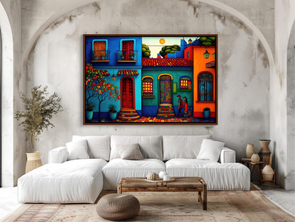 Mexican Village Art Print – Colorful Folk Art Wall Decor on Museum Grade Canvas - Antarmada