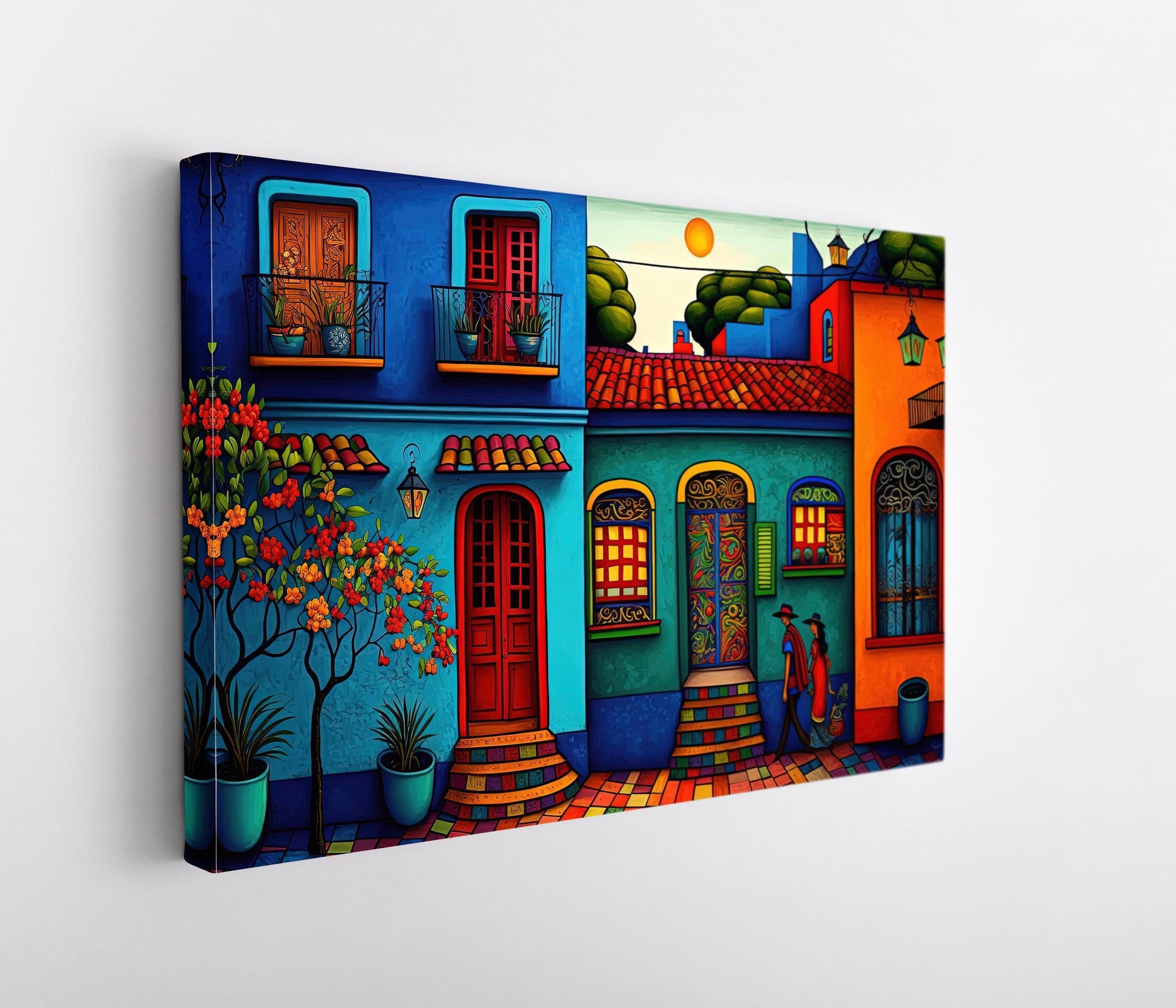 Mexican Village Art Print – Colorful Folk Art Wall Decor on Museum Grade Canvas - Antarmada