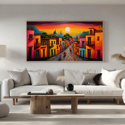 Mexican Village Canvas Print - Colorful Landscape Art | Vibrant Rustic Wall Decor - Antarmada