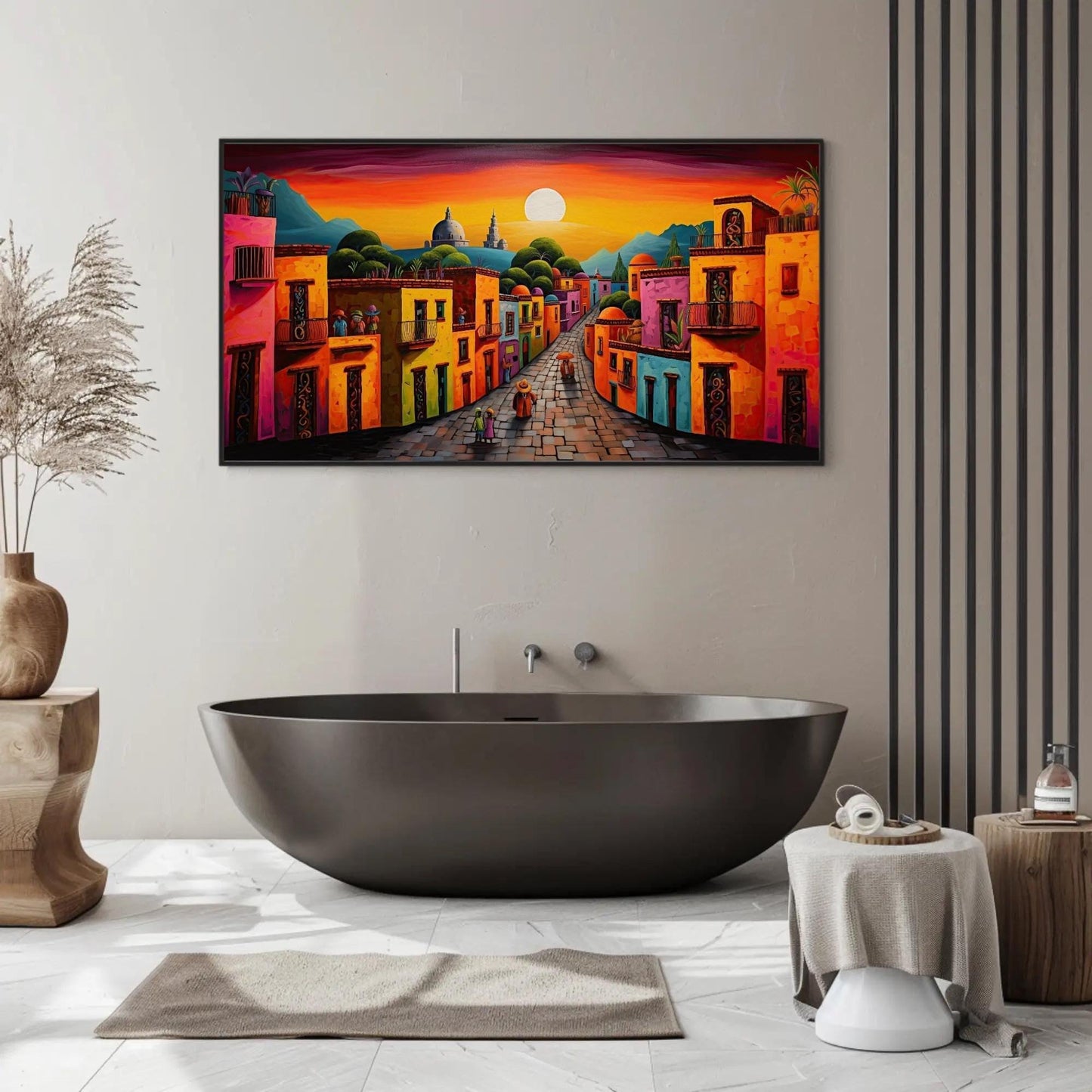 Mexican Village Canvas Print - Colorful Landscape Art | Vibrant Rustic Wall Decor - Antarmada