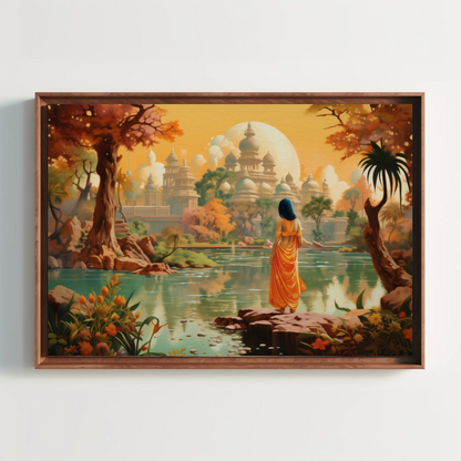 Beautiful Indian Fantasy City Modern Print | Extra-large Wall Art | Desi Art | South Asian Art I Indian Art | Canvas Print | Antarmada Art