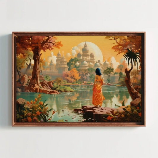 Beautiful Indian Fantasy City Modern Print | Extra-large Wall Art | Desi Art | South Asian Art I Indian Art | Canvas Print | Antarmada Art