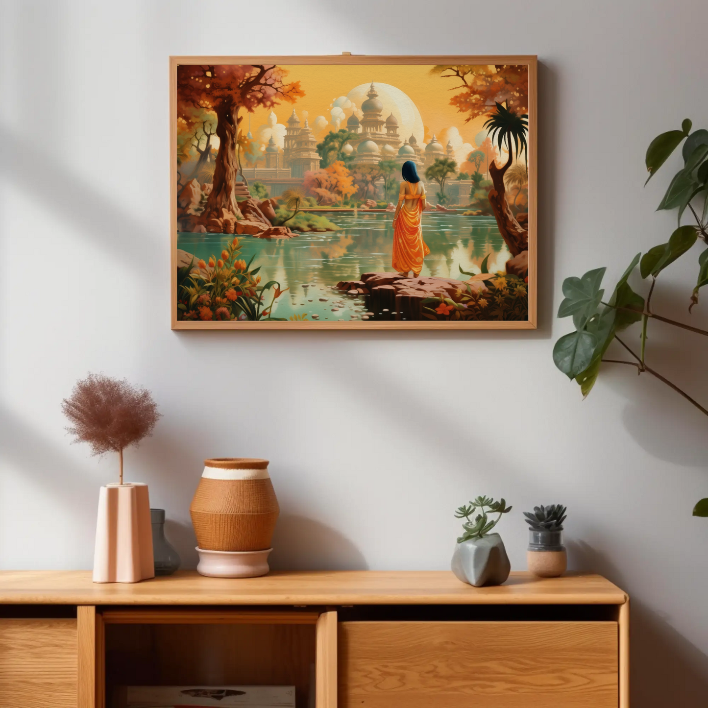Beautiful Indian Fantasy City Modern Print | Extra-large Wall Art | Desi Art | South Asian Art I Indian Art | Canvas Print | Antarmada Art