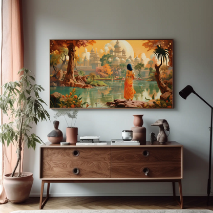 Beautiful Indian Fantasy City Modern Print | Extra-large Wall Art | Desi Art | South Asian Art I Indian Art | Canvas Print | Antarmada Art