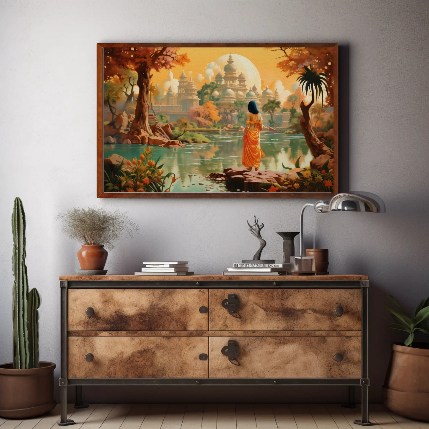 Beautiful Indian Fantasy City Modern Print | Extra-large Wall Art | Desi Art | South Asian Art I Indian Art | Canvas Print | Antarmada Art