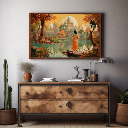 Beautiful Indian Fantasy City Modern Print | Extra-large Wall Art | Desi Art | South Asian Art I Indian Art | Canvas Print | Antarmada Art
