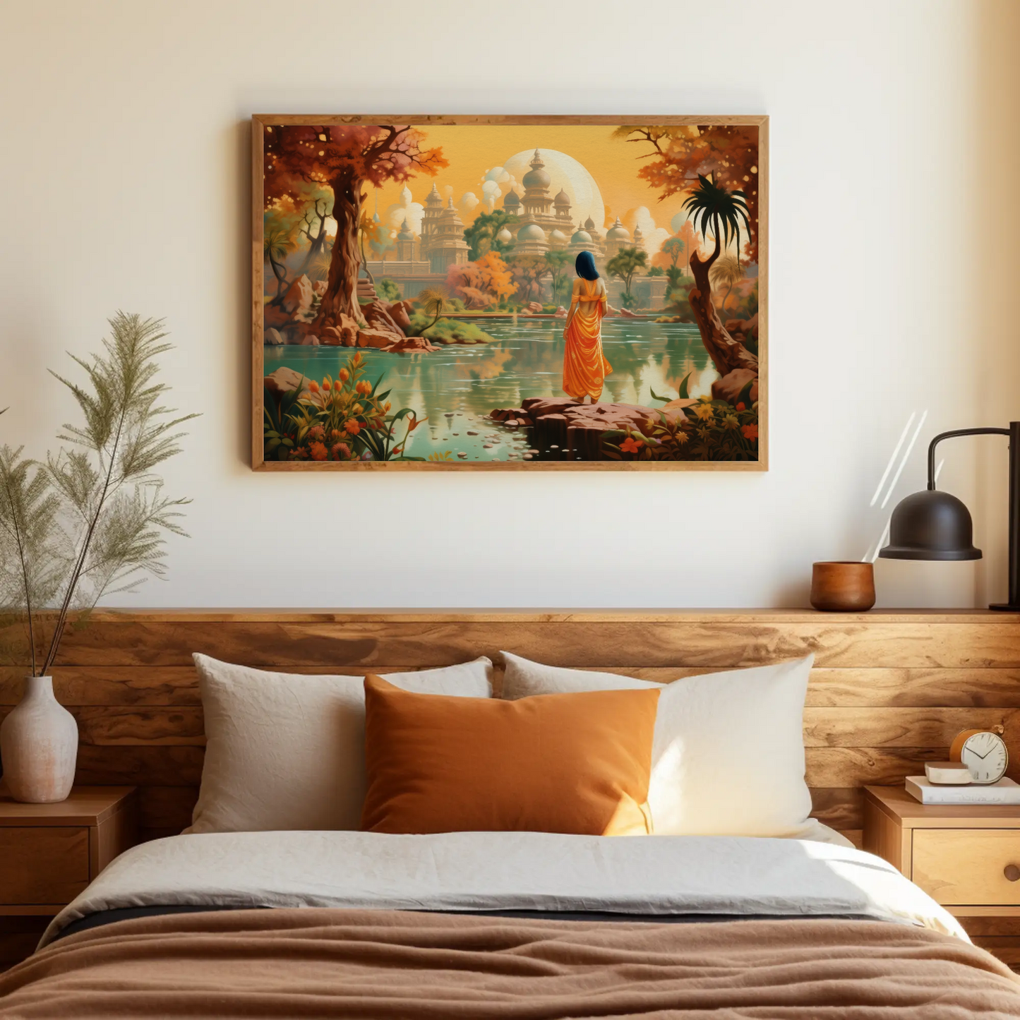 Beautiful Indian Fantasy City Modern Print | Extra-large Wall Art | Desi Art | South Asian Art I Indian Art | Canvas Print | Antarmada Art
