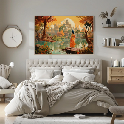 Beautiful Indian Fantasy City Modern Print | Extra-large Wall Art | Desi Art | South Asian Art I Indian Art | Canvas Print | Antarmada Art