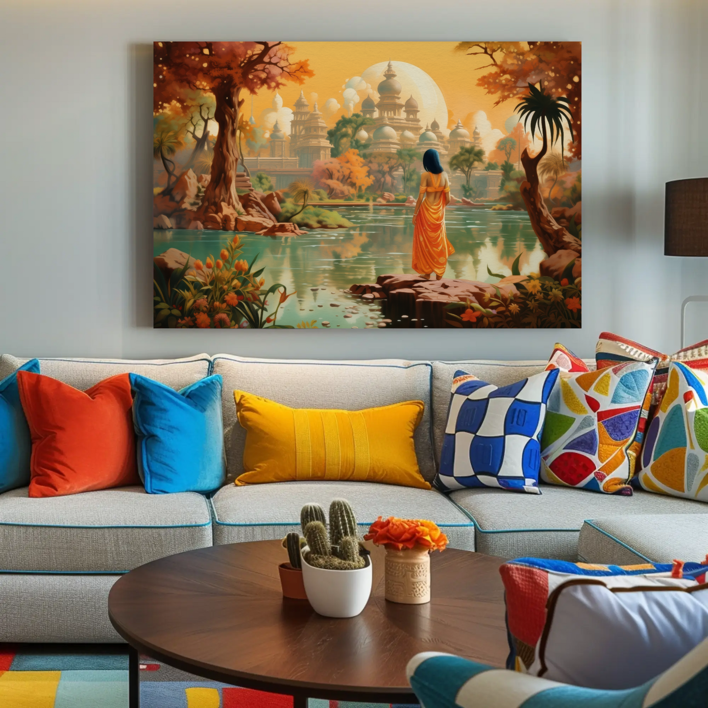 Beautiful Indian Fantasy City Modern Print | Extra-large Wall Art | Desi Art | South Asian Art I Indian Art | Canvas Print | Antarmada Art