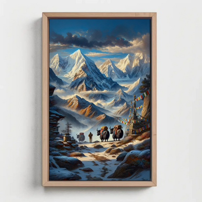 Himalayan Yaks Painting - Signed Indian Canvas Art Print for Living Room Decor