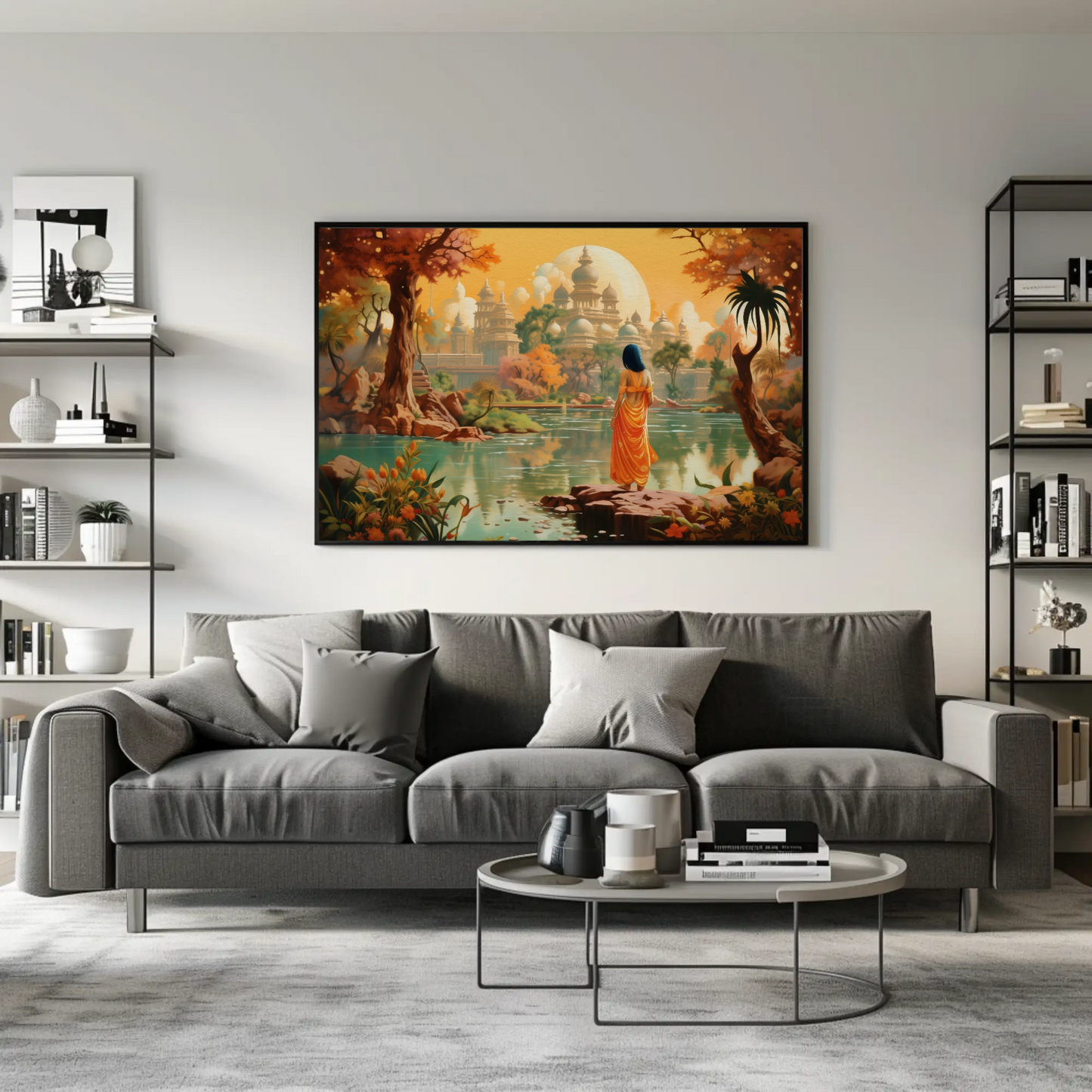 Beautiful Indian Fantasy City Modern Print | Extra-large Wall Art | Desi Art | South Asian Art I Indian Art | Canvas Print | Antarmada Art