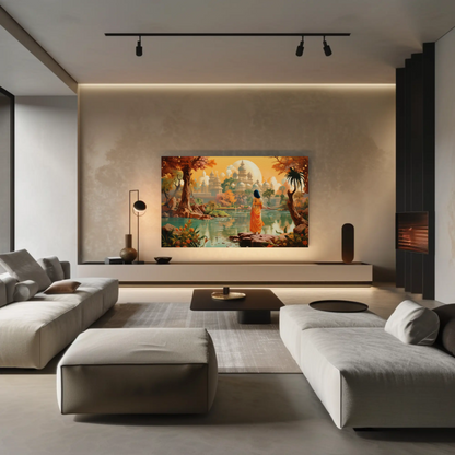 Beautiful Indian Fantasy City Modern Print | Extra-large Wall Art | Desi Art | South Asian Art I Indian Art | Canvas Print | Antarmada Art