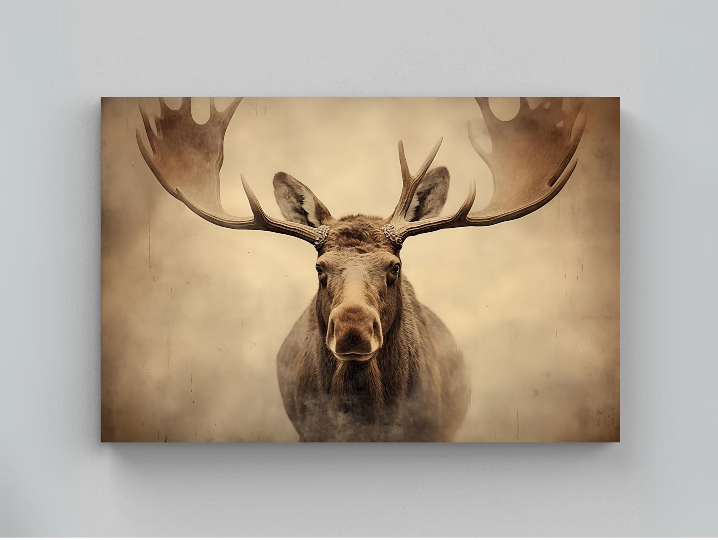Moose Canvas Print - Rustic Wall Art With Abstract Vintage Wildlife Design, Framed - Antarmada