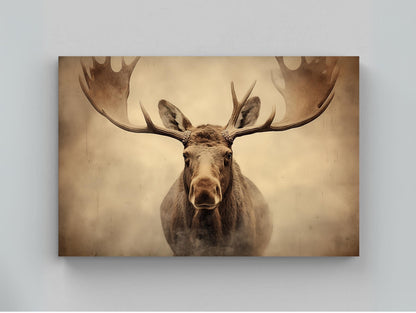 Moose Canvas Print - Rustic Wall Art With Abstract Vintage Wildlife Design, Framed - Antarmada