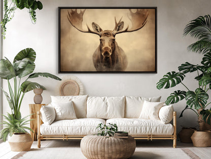 Moose Canvas Print - Rustic Wall Art With Abstract Vintage Wildlife Design, Framed - Antarmada