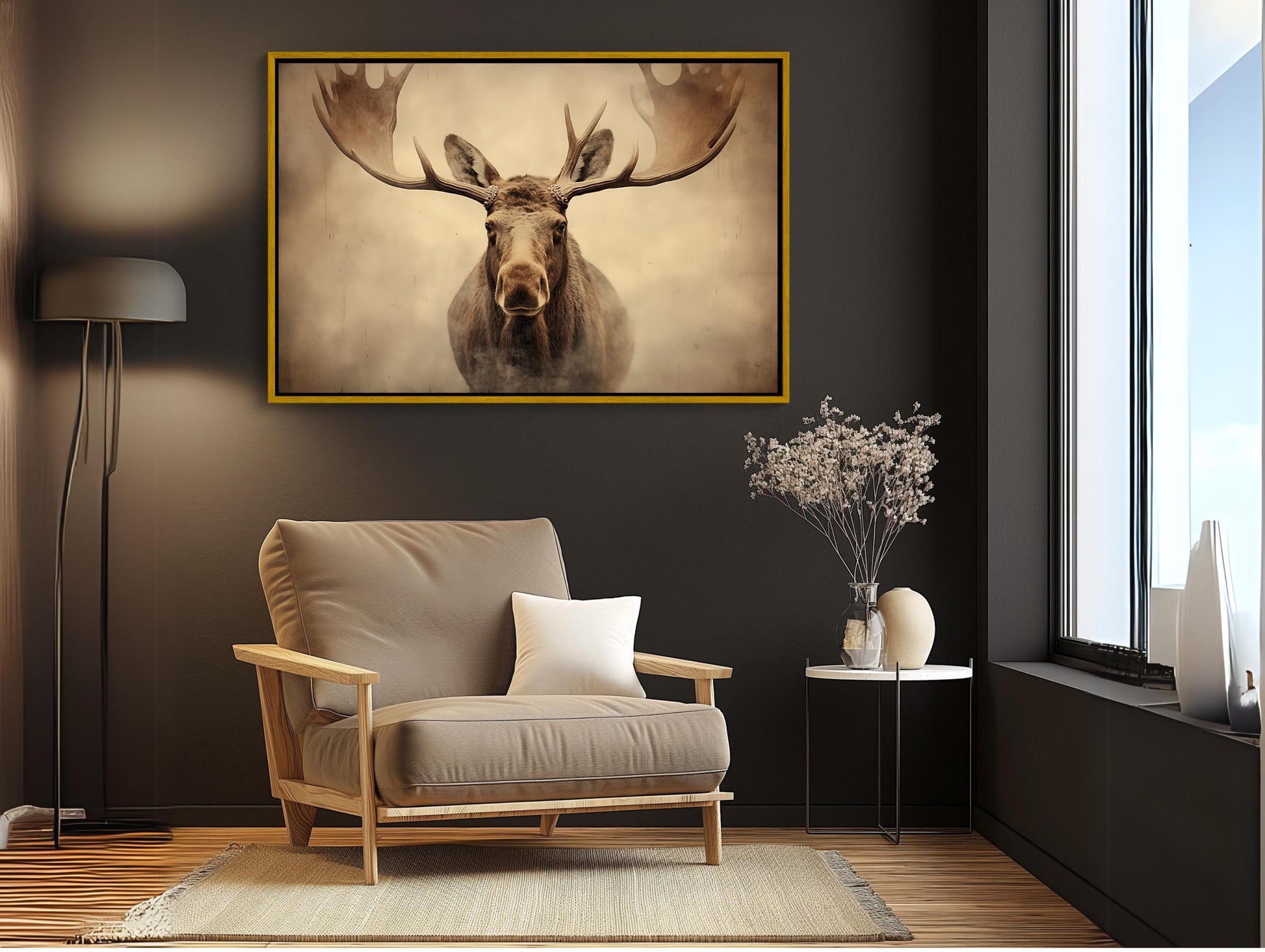Moose Canvas Print - Rustic Wall Art With Abstract Vintage Wildlife Design, Framed - Antarmada