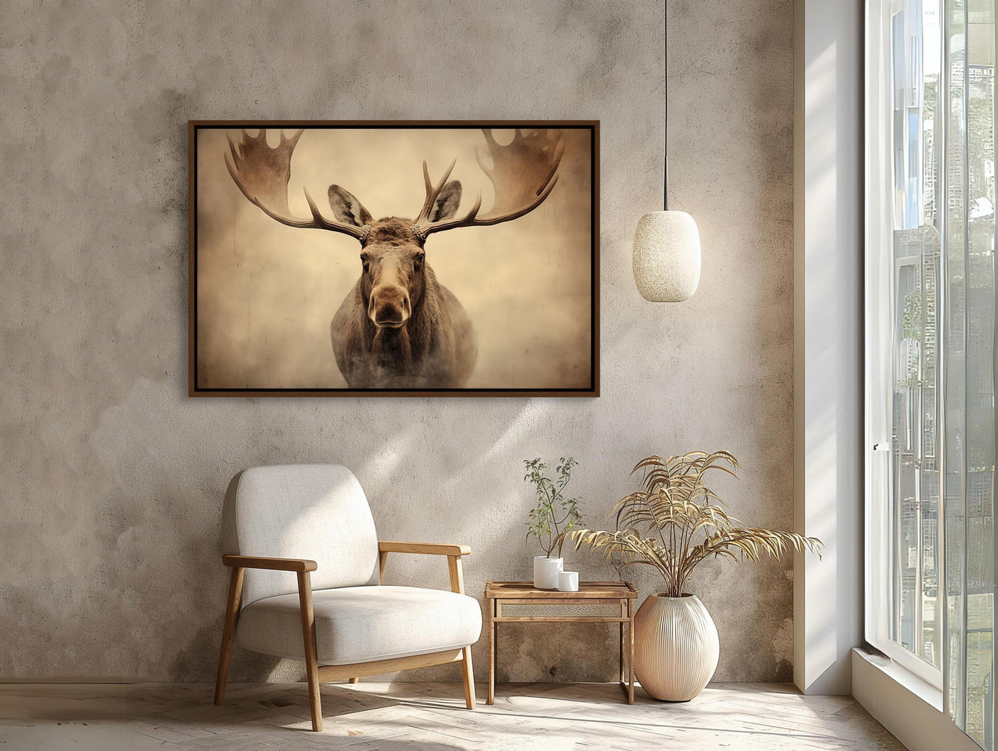 Moose Canvas Print - Rustic Wall Art With Abstract Vintage Wildlife Design, Framed - Antarmada