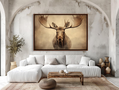 Moose Canvas Print - Rustic Wall Art With Abstract Vintage Wildlife Design, Framed - Antarmada