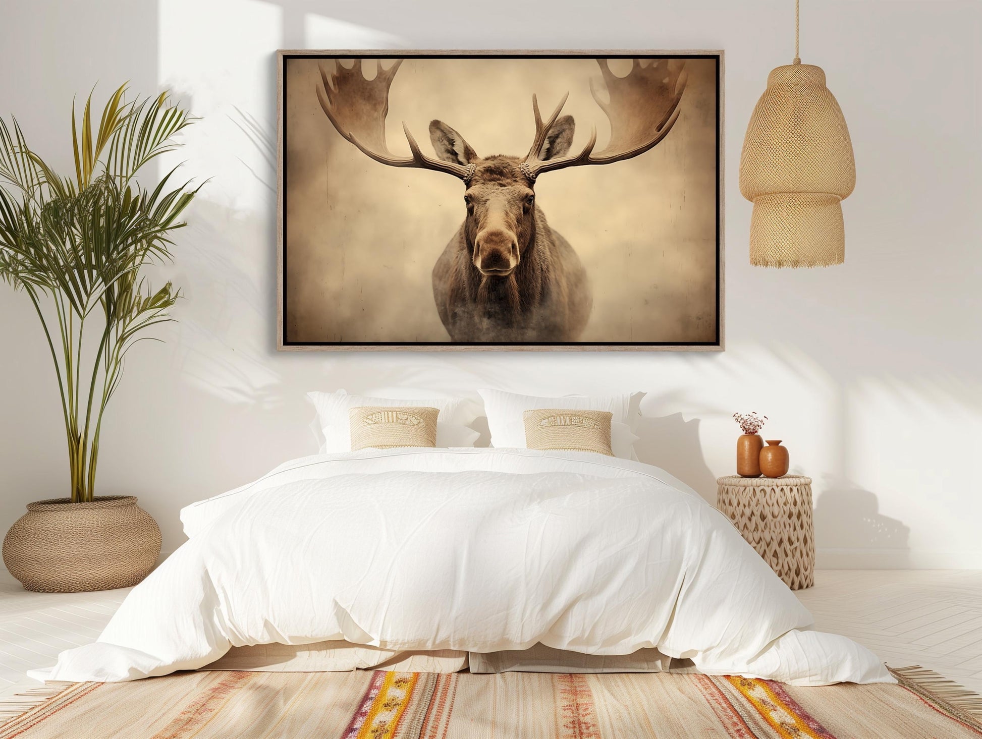 Moose Canvas Print - Rustic Wall Art With Abstract Vintage Wildlife Design, Framed - Antarmada