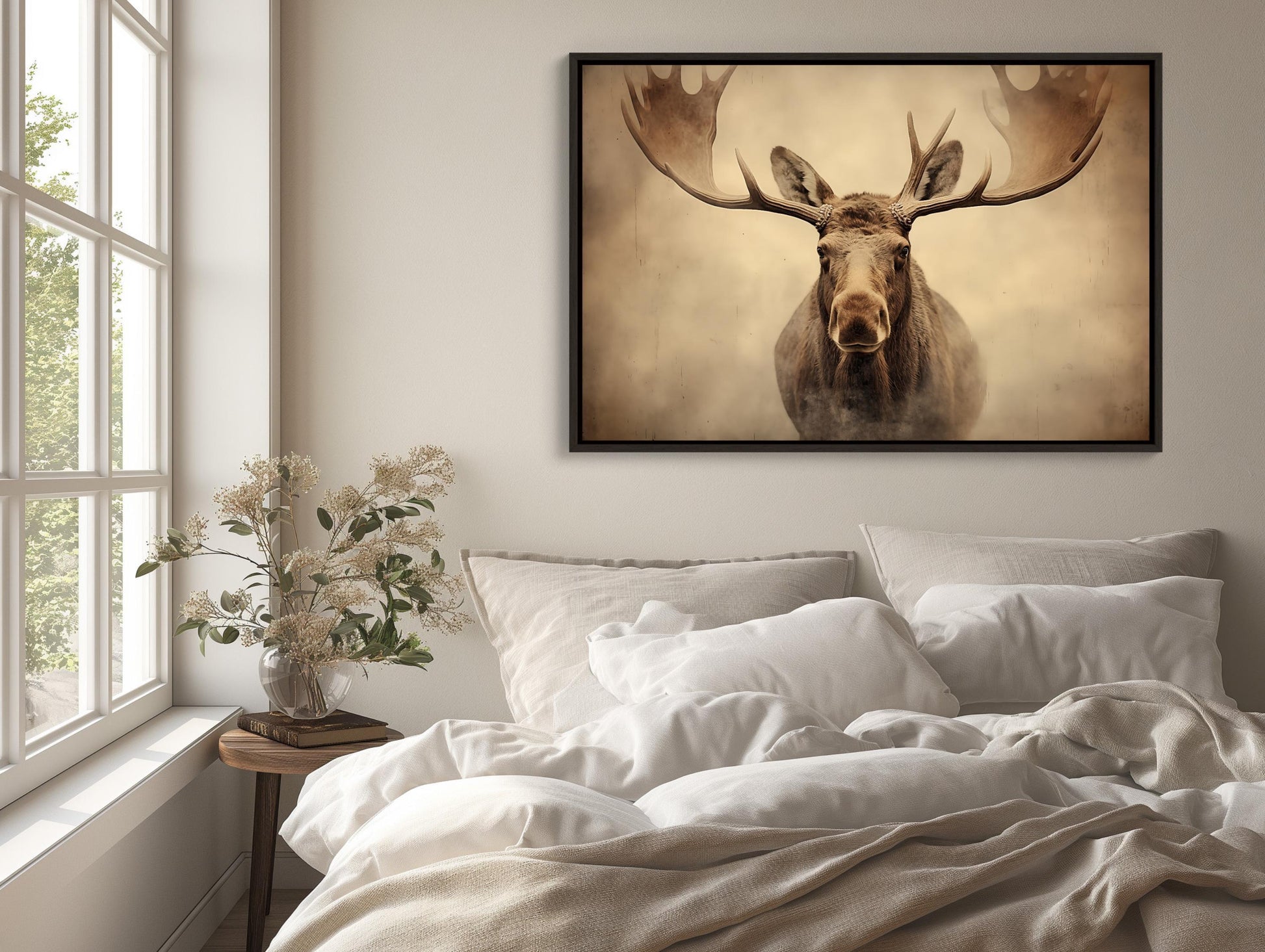 Moose Canvas Print - Rustic Wall Art With Abstract Vintage Wildlife Design, Framed - Antarmada