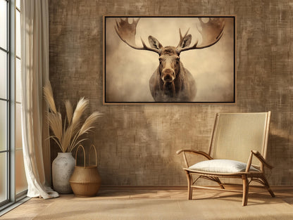 Moose Canvas Print - Rustic Wall Art With Abstract Vintage Wildlife Design, Framed - Antarmada
