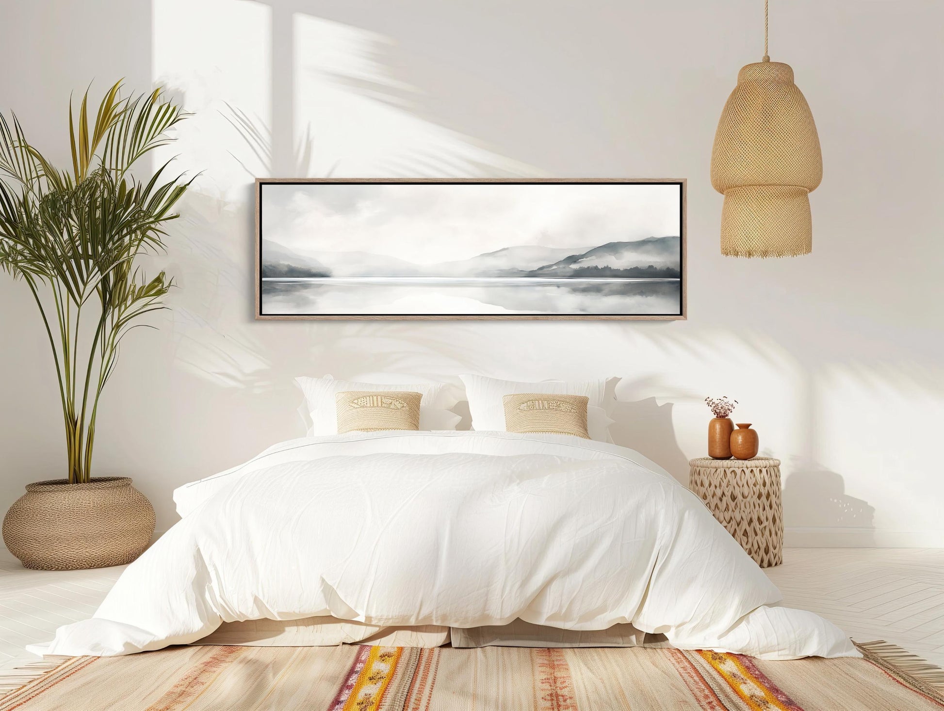 Mountain Lake Canvas Art – Panoramic Wall Decor | Framed Ready to Hang Minimalist Landscape - Antarmada