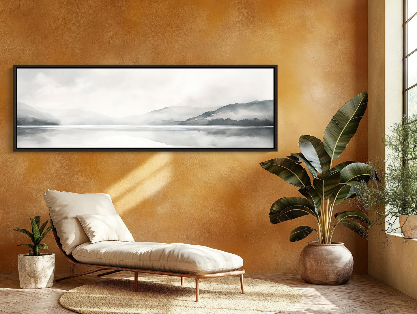 Mountain Lake Canvas Art – Panoramic Wall Decor | Framed Ready to Hang Minimalist Landscape - Antarmada