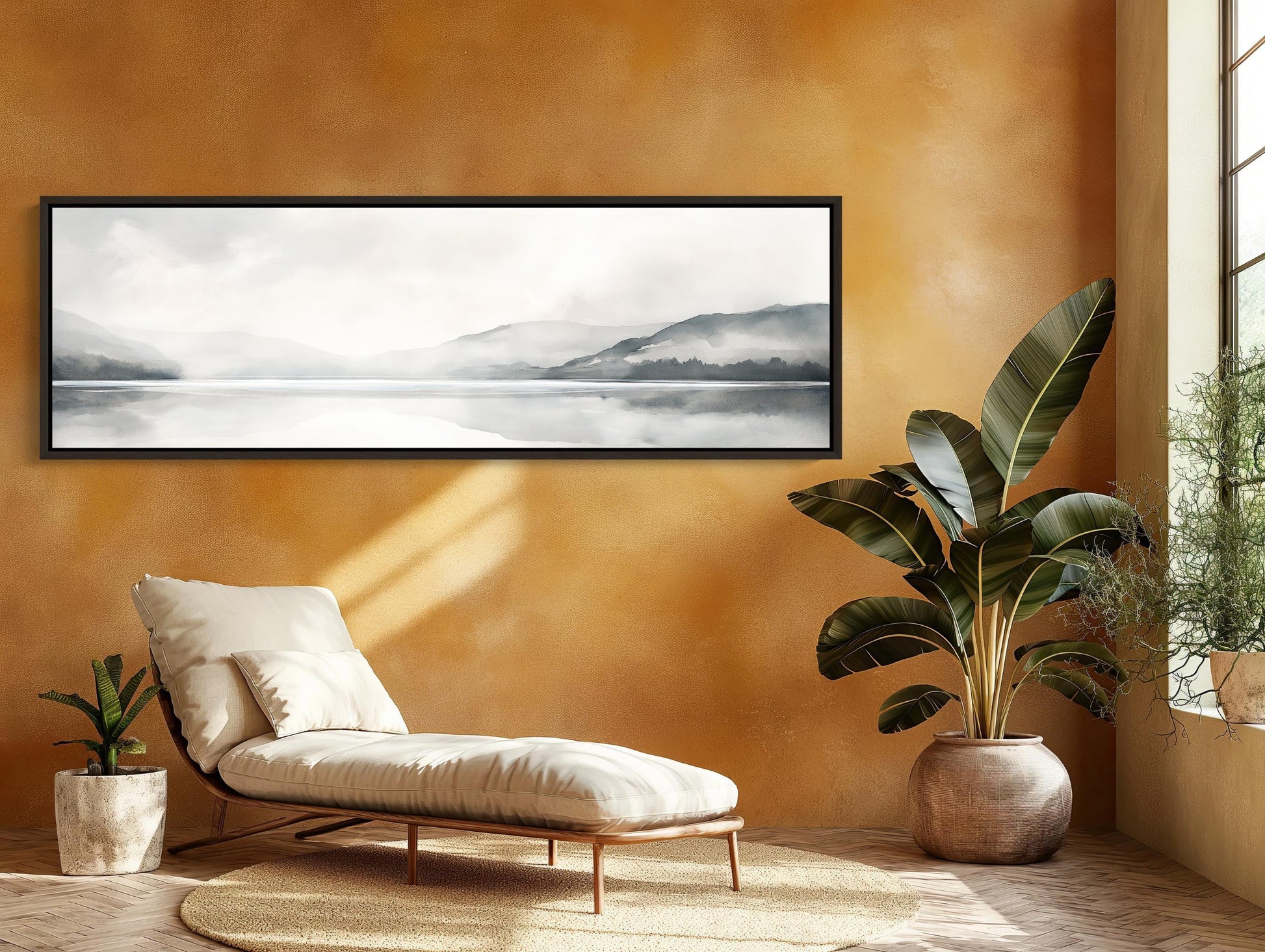 Mountain Lake Canvas Art – Panoramic Wall Decor | Framed Ready to Hang Minimalist Landscape - Antarmada
