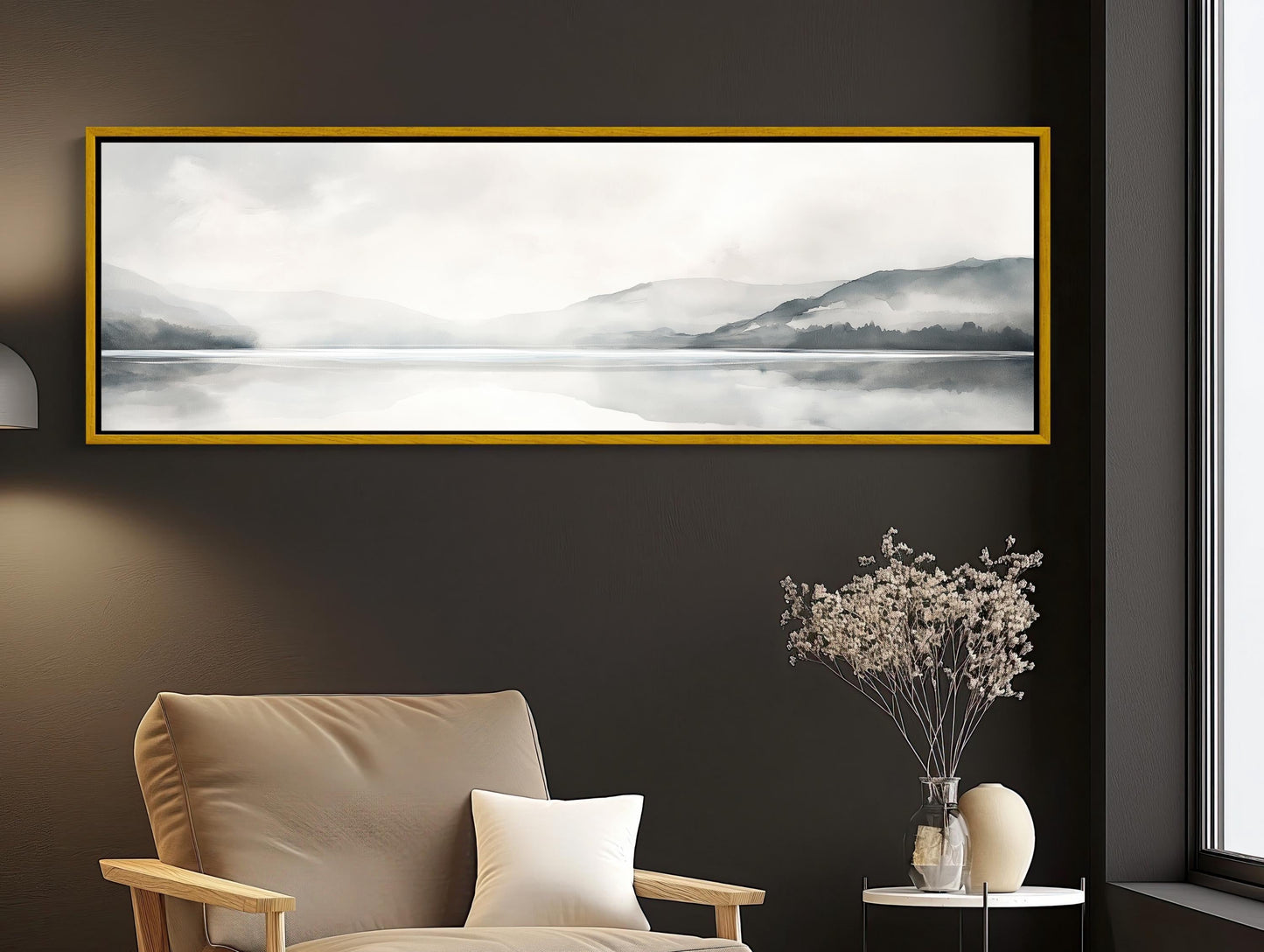 Mountain Lake Canvas Art – Panoramic Wall Decor | Framed Ready to Hang Minimalist Landscape - Antarmada