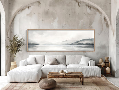 Mountain Lake Canvas Art – Panoramic Wall Decor | Framed Ready to Hang Minimalist Landscape - Antarmada