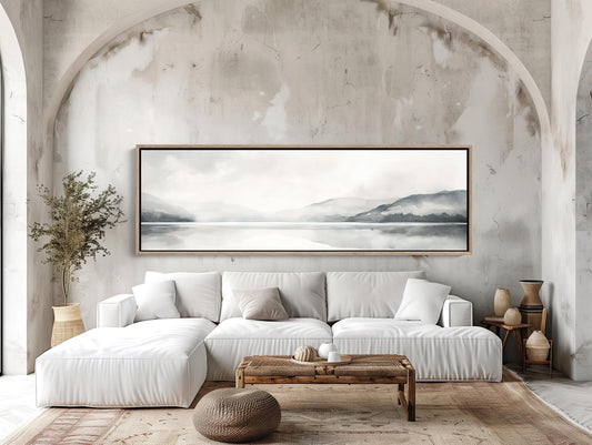 Mountain Lake Canvas Art – Panoramic Wall Decor | Framed Ready to Hang Minimalist Landscape - Antarmada