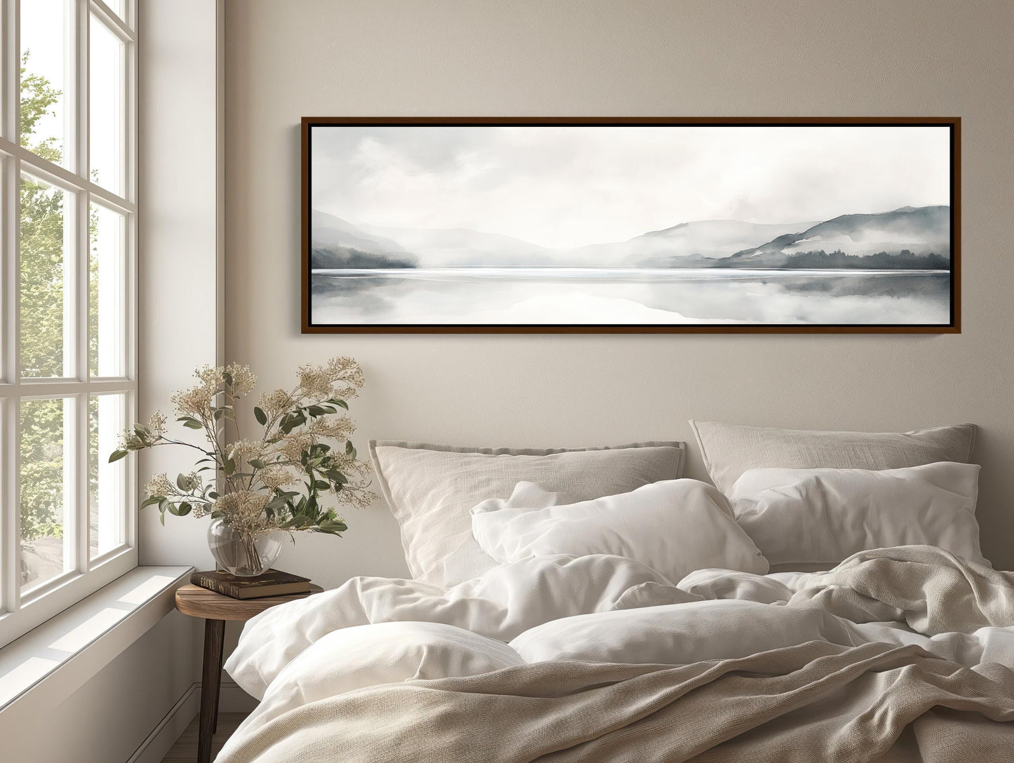 Mountain Lake Canvas Art – Panoramic Wall Decor | Framed Ready to Hang Minimalist Landscape - Antarmada