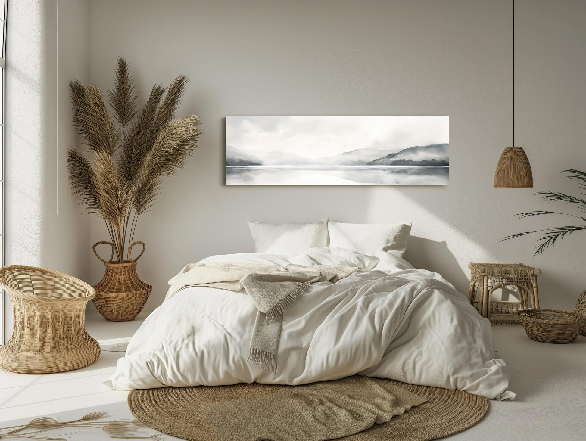 Mountain Lake Canvas Art – Panoramic Wall Decor | Framed Ready to Hang Minimalist Landscape - Antarmada