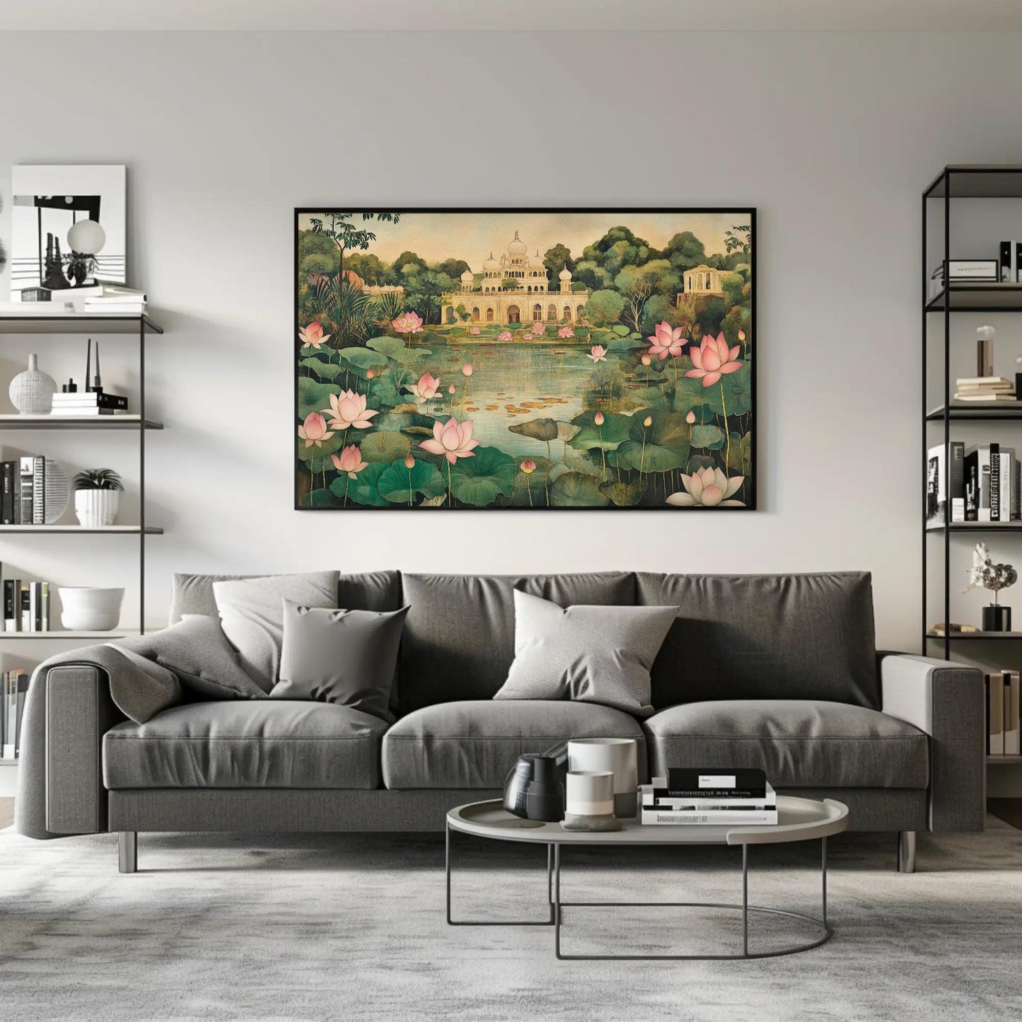 Mughal Garden Canvas Print, Indian Floral Lotus Pond Decor - Antarmada