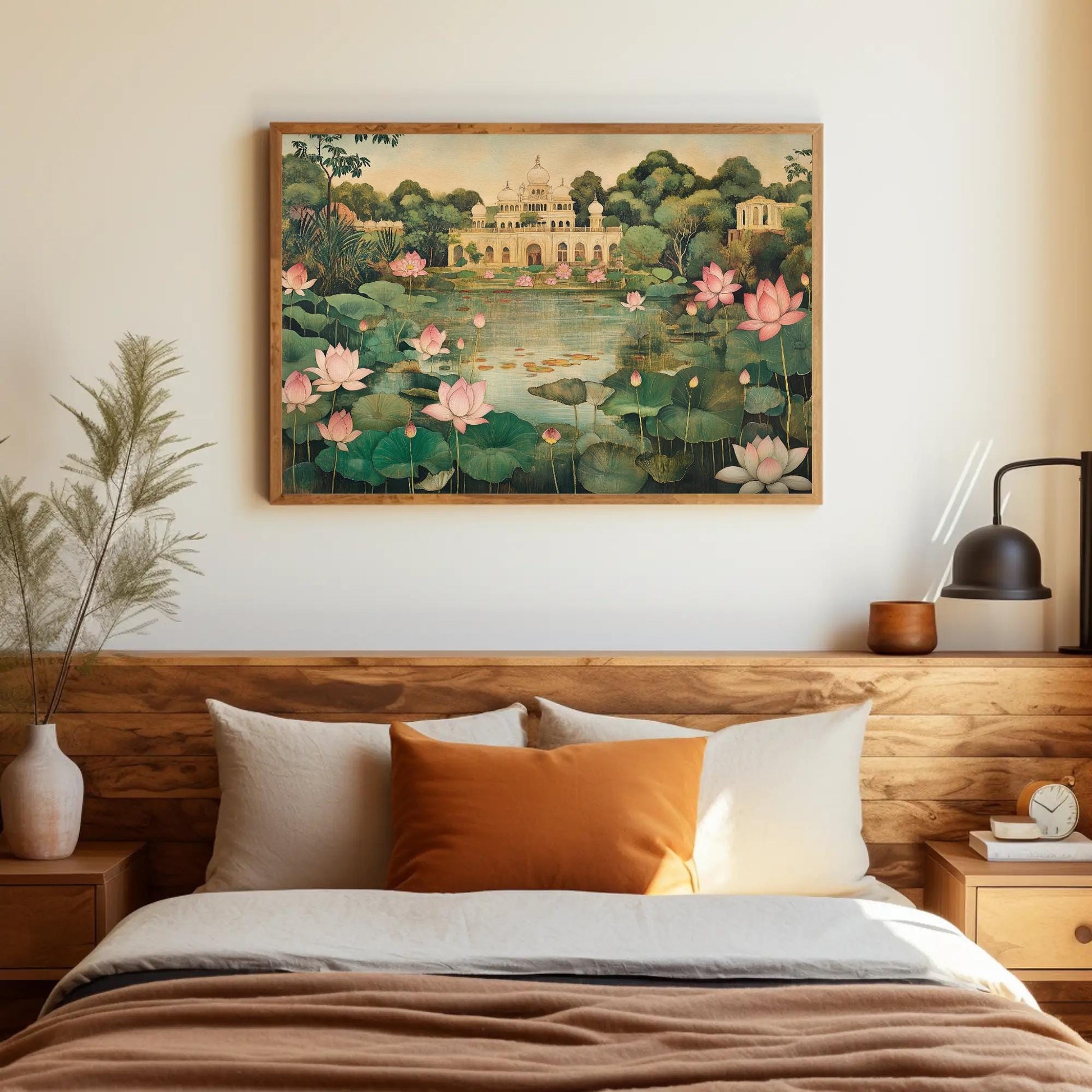 Mughal Garden Canvas Print, Indian Floral Lotus Pond Decor - Antarmada