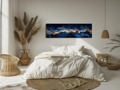 Navy Gold Galaxy Canvas - Panoramic Wall Art | Luxury Abstract Galaxy Print - Antarmada