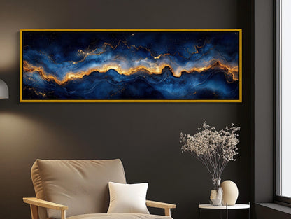 Navy Gold Galaxy Canvas - Panoramic Wall Art | Luxury Abstract Galaxy Print - Antarmada
