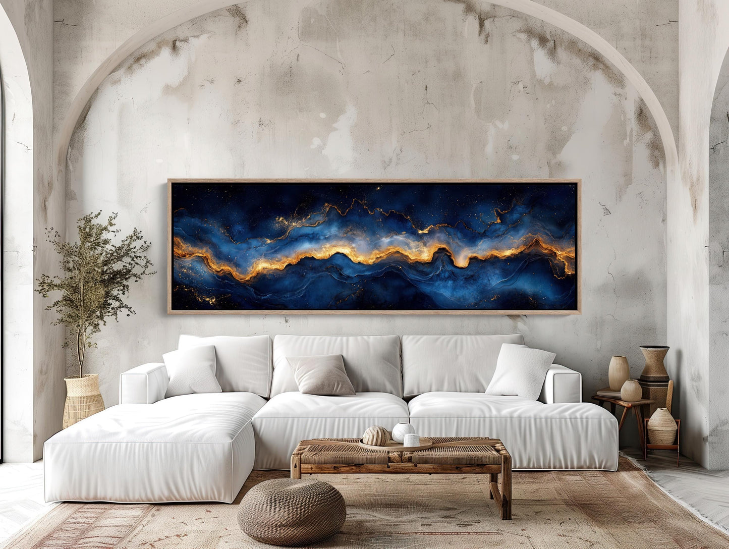 Navy Gold Galaxy Canvas - Panoramic Wall Art | Luxury Abstract Galaxy Print - Antarmada