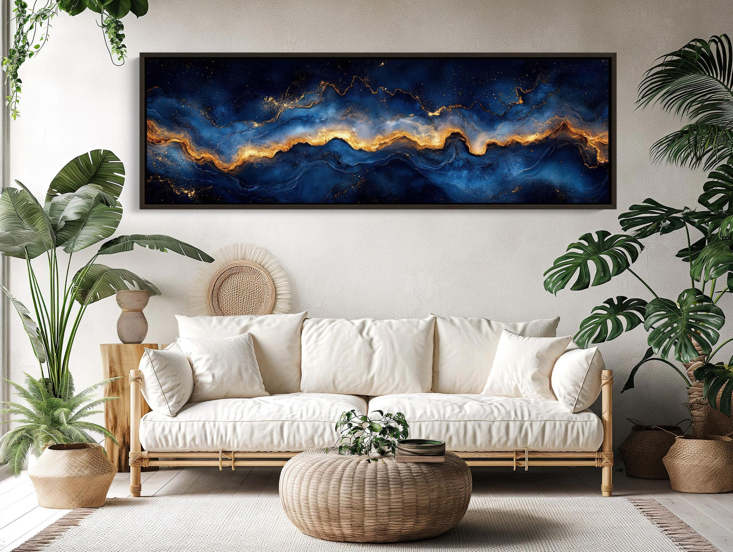 Navy Gold Galaxy Canvas - Panoramic Wall Art | Luxury Abstract Galaxy Print - Antarmada