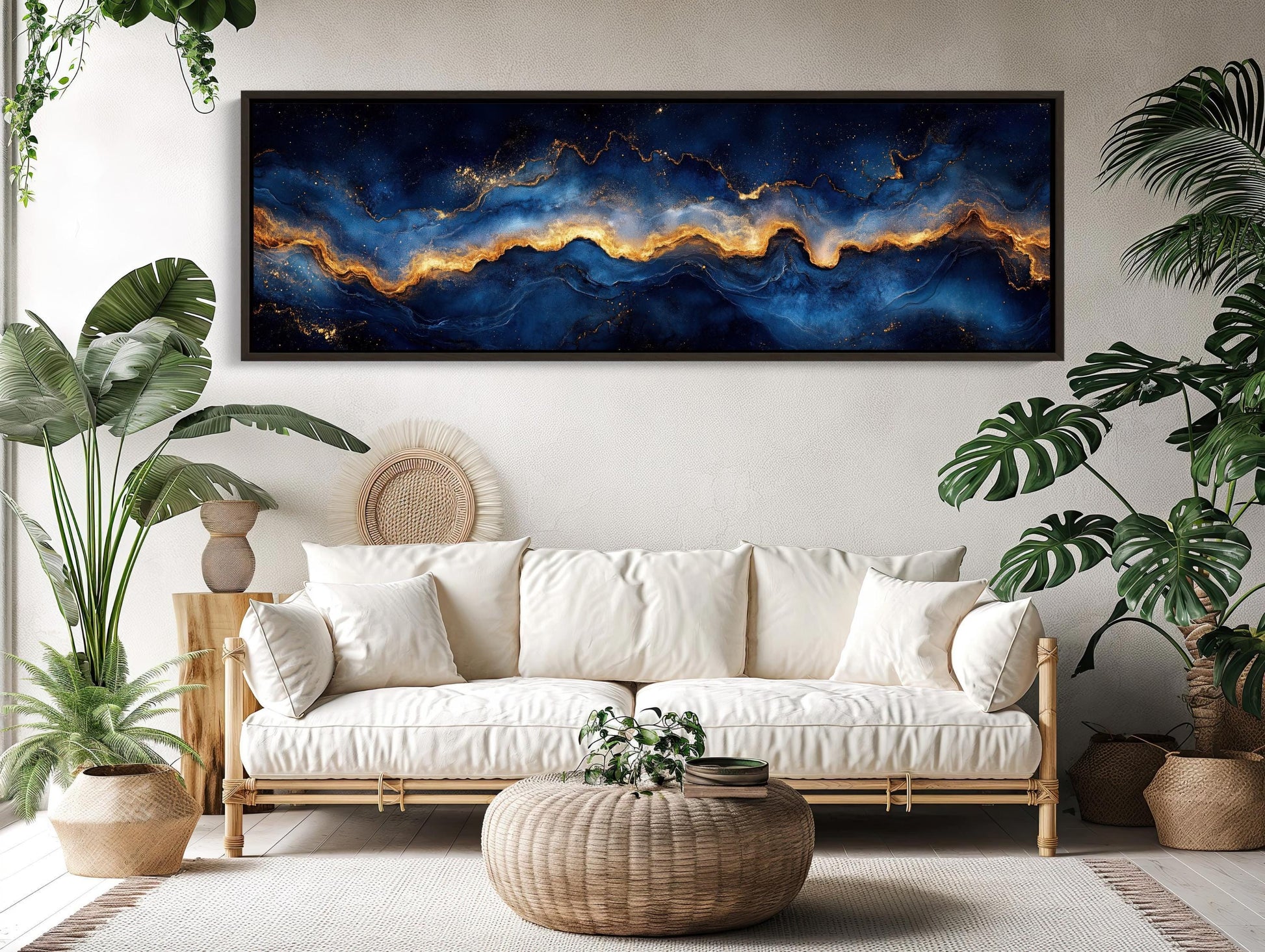 Navy Gold Galaxy Canvas - Panoramic Wall Art | Luxury Abstract Galaxy Print - Antarmada